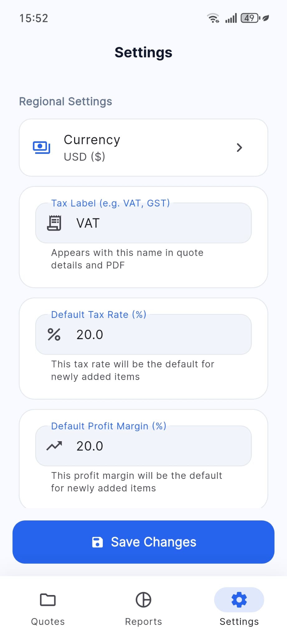 Settings & Margins