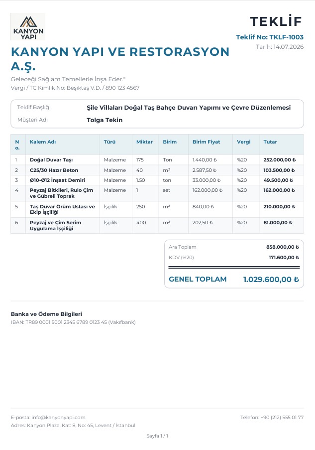 Professional PDF invoice export generated by QuoteQuick App
