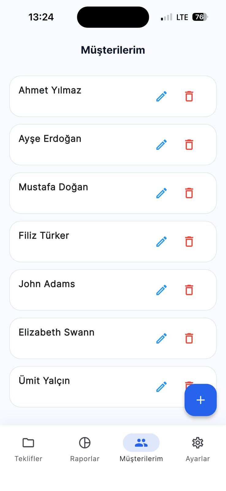 QuoteQuick App client management screen showing customer details and history
